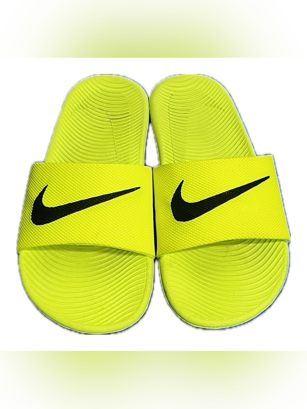 Nike Neon Yellow with Black Swoosh Slide Sandals